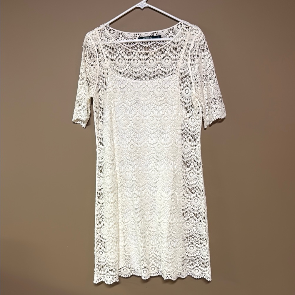 Lauren By Ralph Lauren Elegant Off-White Lace Dress. Large. Like New. $30